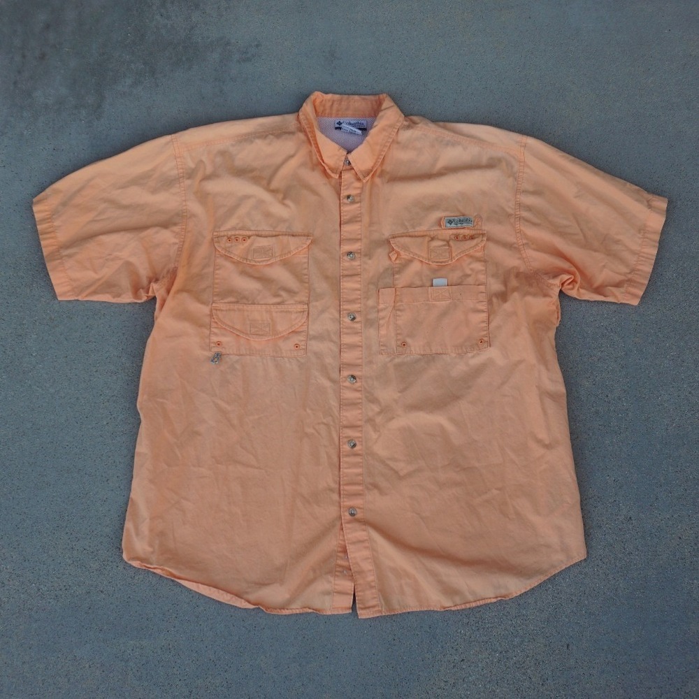 Columbia Performance Fishing Short Sleeve Orange Men X-Large Vented‎ OmniShade